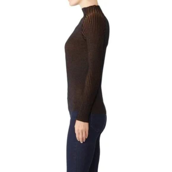 Dreyden Romy Mock Neck Ribbed Knit Sweater Top Metallic 90s Y2K Gold Navy Large - Picture 2 of 11